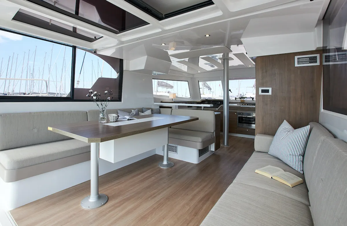 Salon of Meme, a Bali Catspace catamaran at Grad Kaštela, Croatia