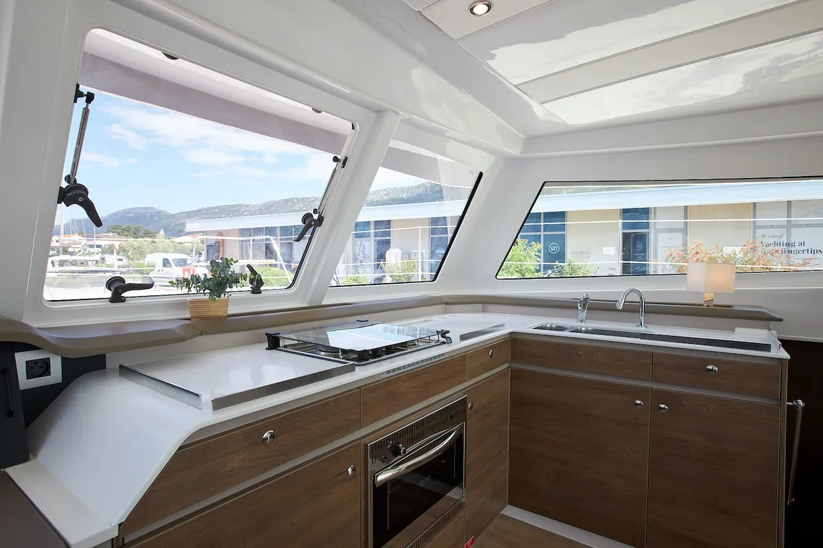 Galley of Meme, a Bali Catspace catamaran at Grad Kaštela, Croatia