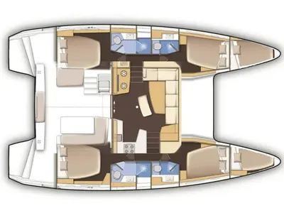 Floor plan of Manaha, a Lagoon 42 catamaran at Roche Caiman, Seychelles