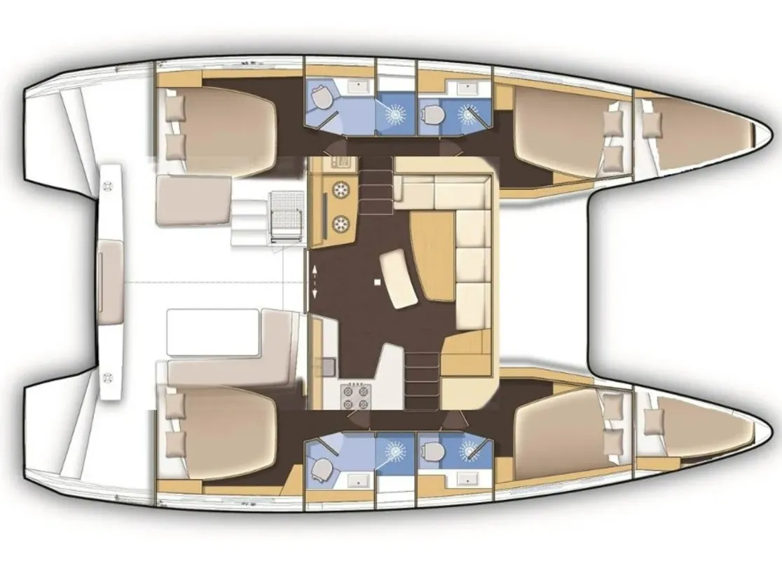 Floor plan of Manaha, a Lagoon 42 catamaran at Roche Caiman, Seychelles