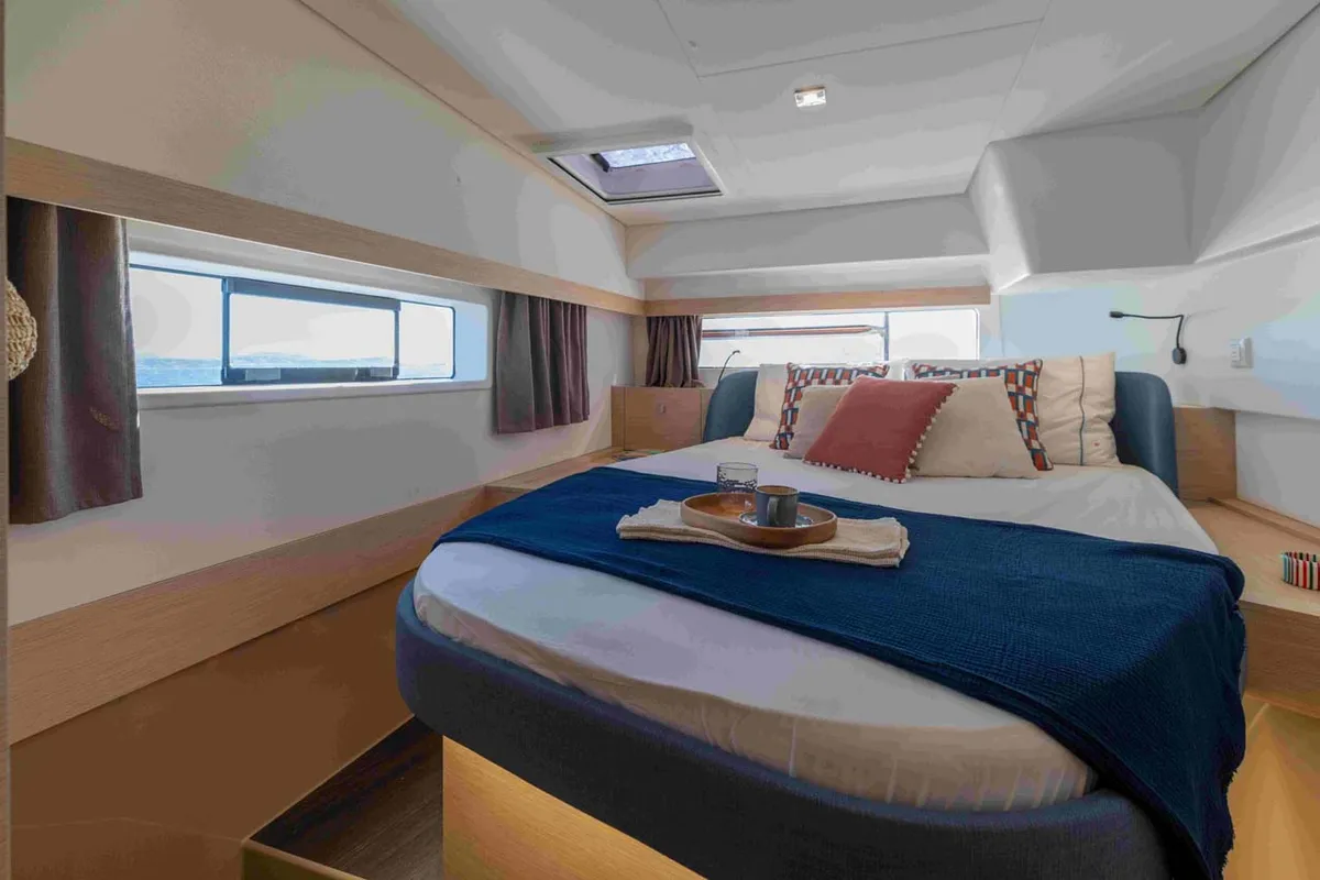 Cabin on Blue Escape, a Fountaine Pajot FP 44 Quatuor catamaran at Grad Šibenik, Croatia
