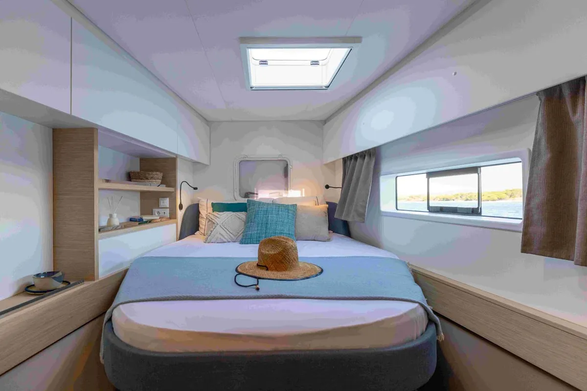 Cabin on Blue Escape, a Fountaine Pajot FP 44 Quatuor catamaran at Grad Šibenik, Croatia