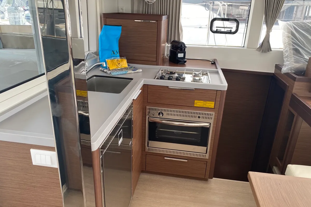 Galley of Koralia, a Lagoon 40 catamaran at Olbia, Italy