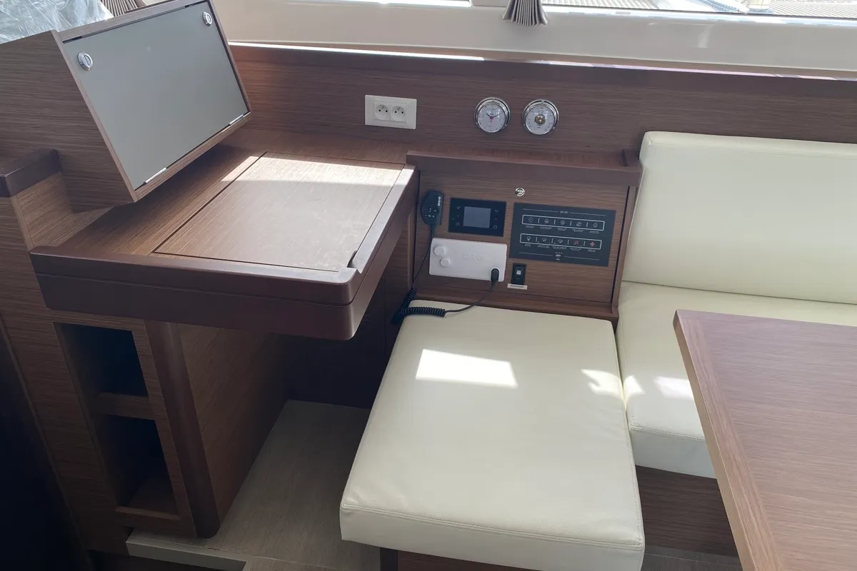 Salon of Koralia, a Lagoon 40 catamaran at Olbia, Italy