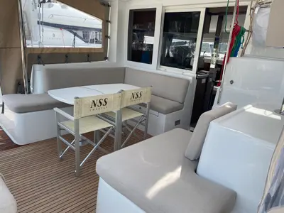 Deck of Koralia, a Lagoon 40 catamaran at Olbia, Italy