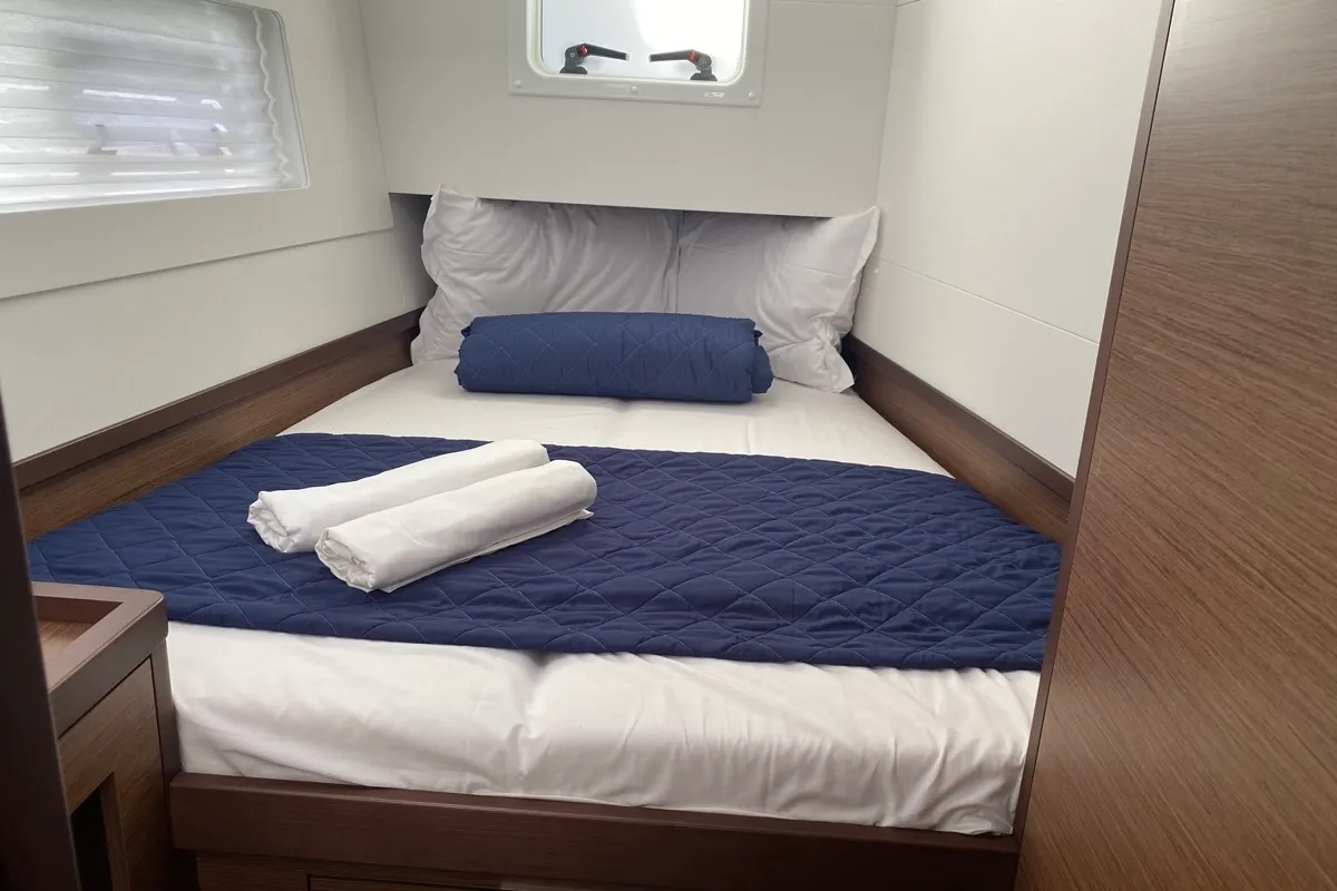 Cabin on Koralia, a Lagoon 40 catamaran at Olbia, Italy
