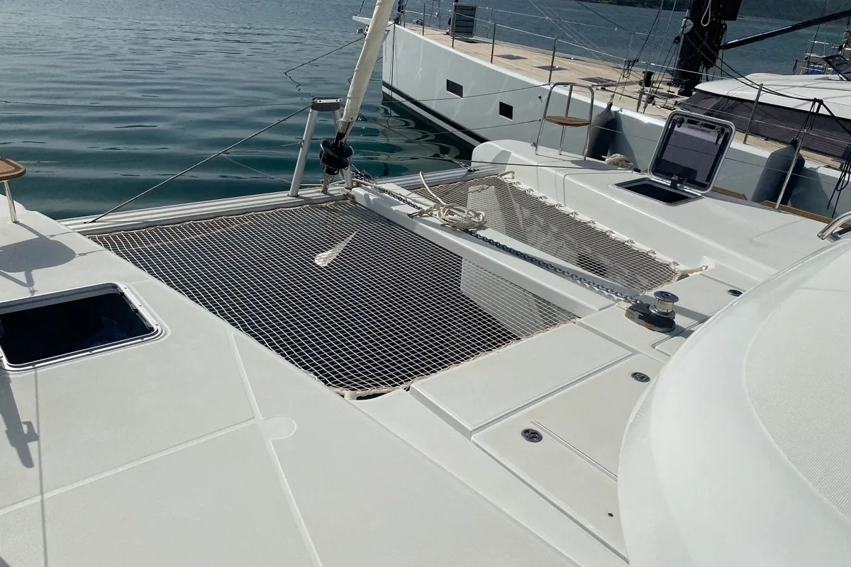 Deck of Koralia, a Lagoon 40 catamaran at Olbia, Italy