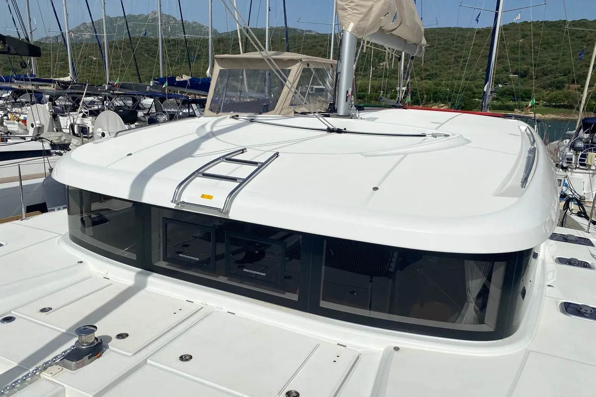 Exterior view of Koralia, a Lagoon 40 catamaran at Olbia, Italy