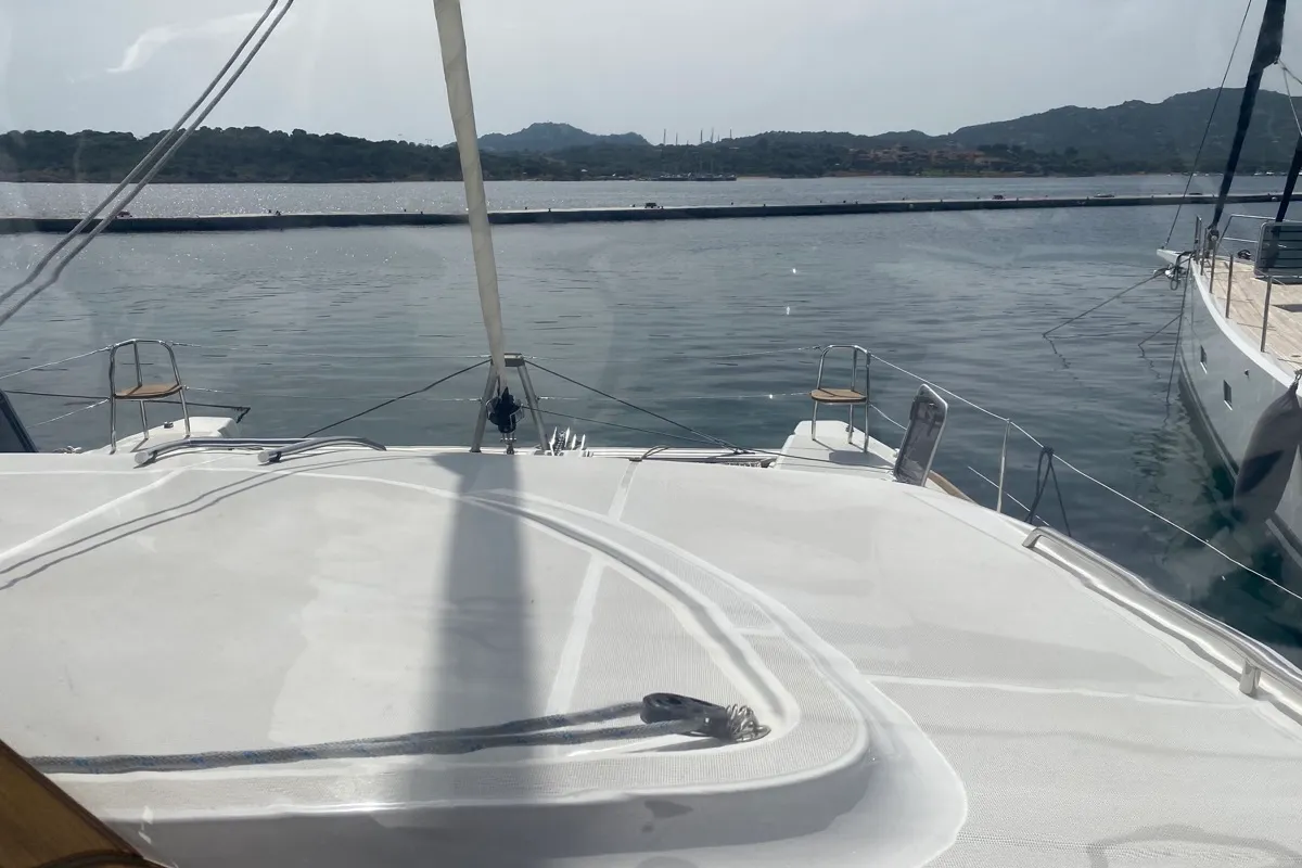 Deck of Koralia, a Lagoon 40 catamaran at Olbia, Italy