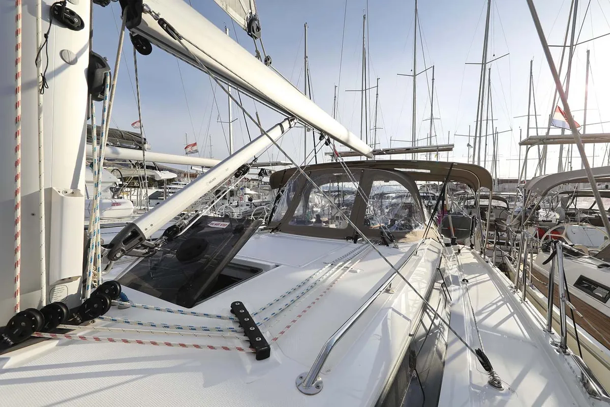Deck of Amore, a Bavaria C38 Style sailboat at Grad Trogir, Croatia