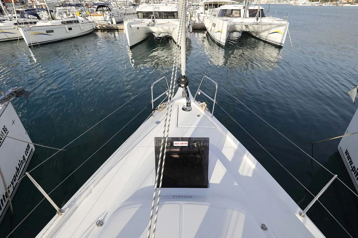 Exterior view of Amore, a Bavaria C38 Style sailboat at Grad Trogir, Croatia