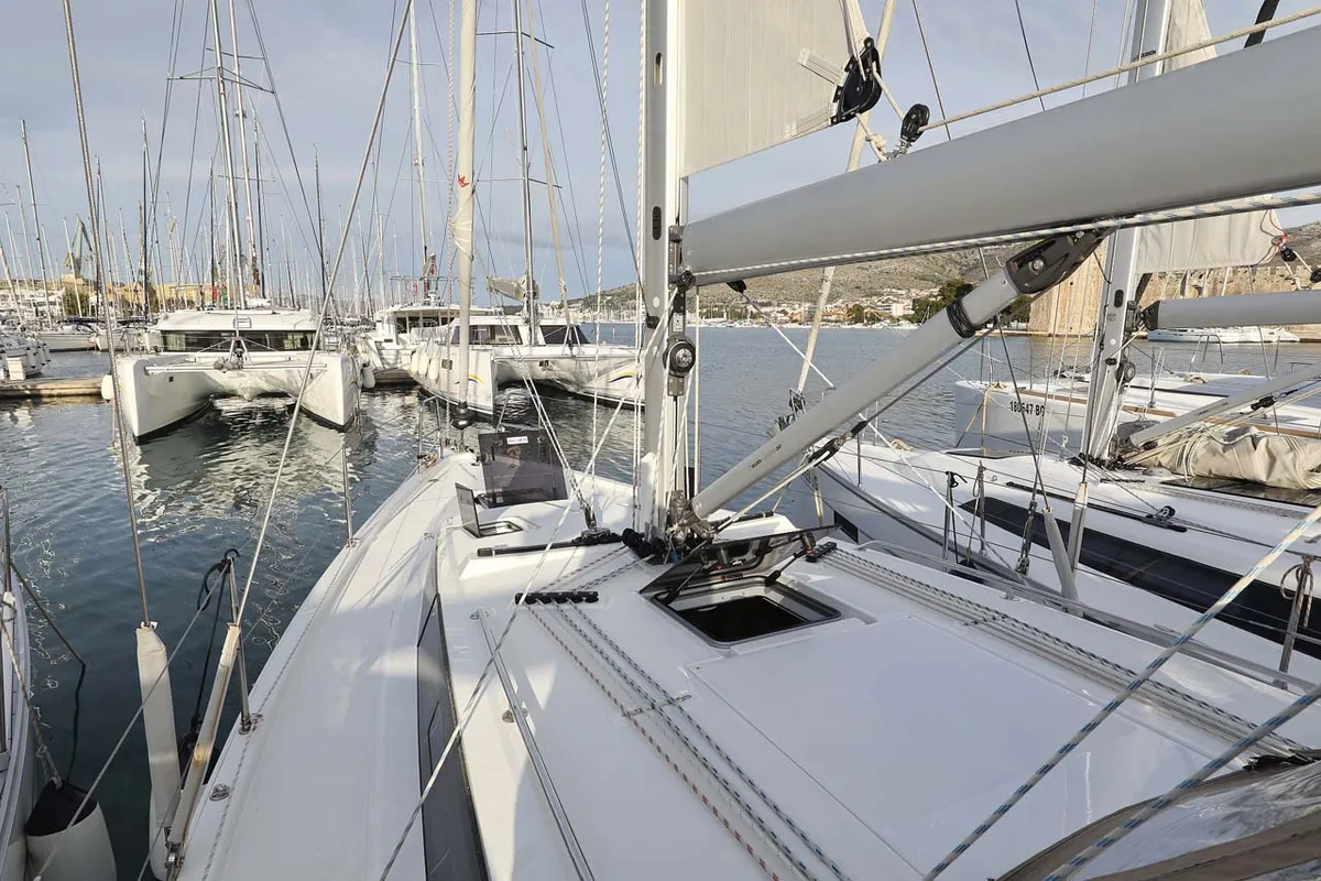 Deck of Amore, a Bavaria C38 Style sailboat at Grad Trogir, Croatia