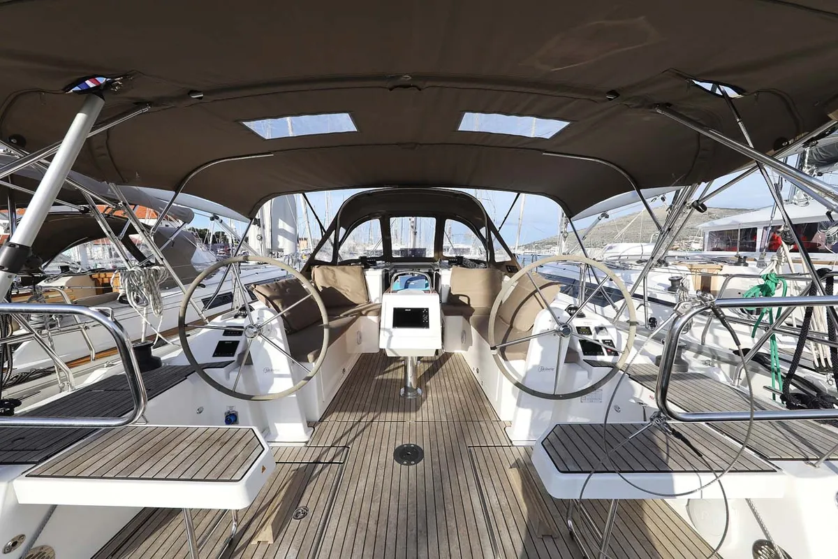 Cockpit of Amore, a Bavaria C38 Style sailboat at Grad Trogir, Croatia