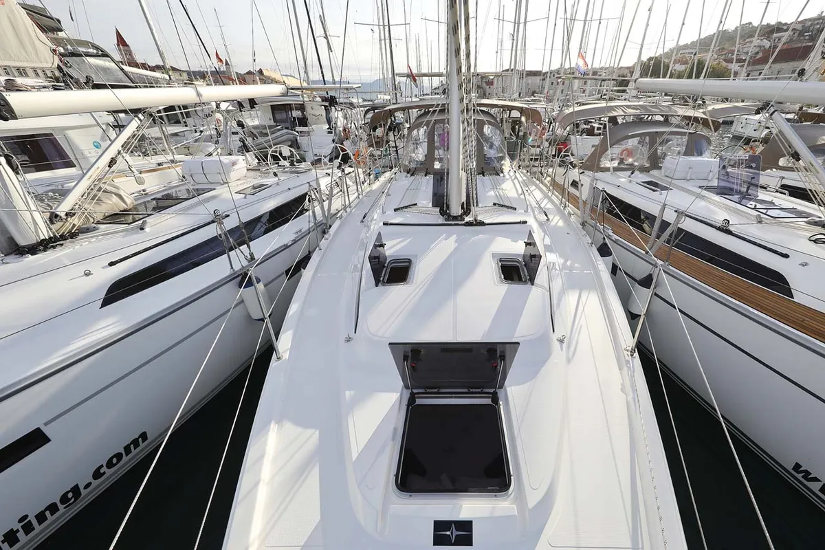 Deck of Amore, a Bavaria C38 Style sailboat at Grad Trogir, Croatia