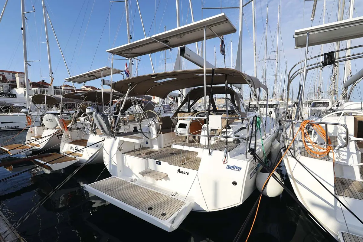 Exterior view of Amore, a Bavaria C38 Style sailboat at Grad Trogir, Croatia