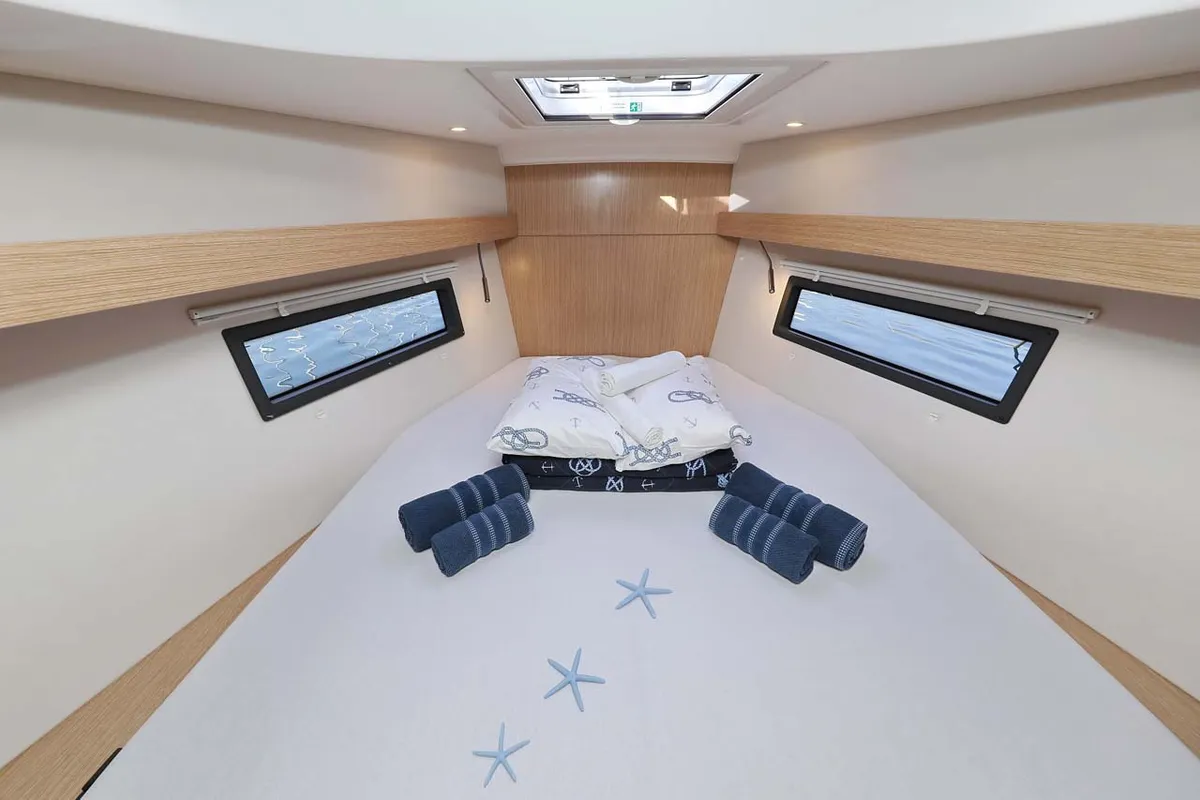 Cabin on Amore, a Bavaria C38 Style sailboat at Grad Trogir, Croatia