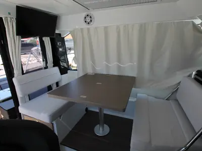Salon of Navis Amoris, a Jeanneau Merry Fisher 895 Serie2 motorboat at Grad Biograd na Moru, Croatia