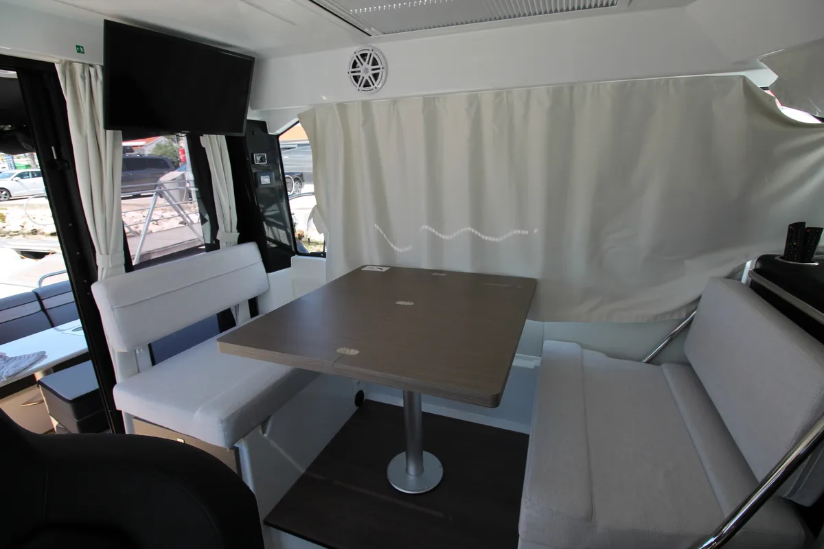 Salon of Navis Amoris, a Jeanneau Merry Fisher 895 Serie2 motorboat at Grad Biograd na Moru, Croatia