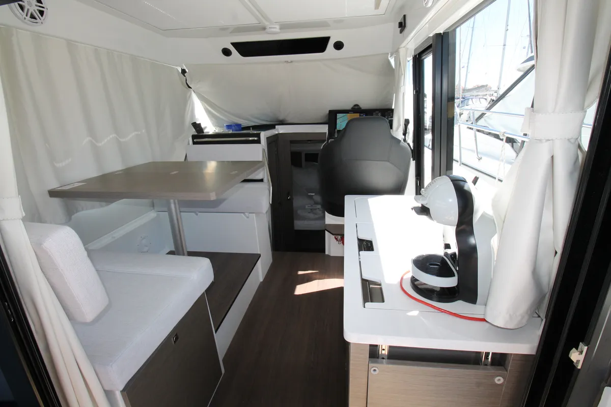 Salon of Navis Amoris, a Jeanneau Merry Fisher 895 Serie2 motorboat at Grad Biograd na Moru, Croatia