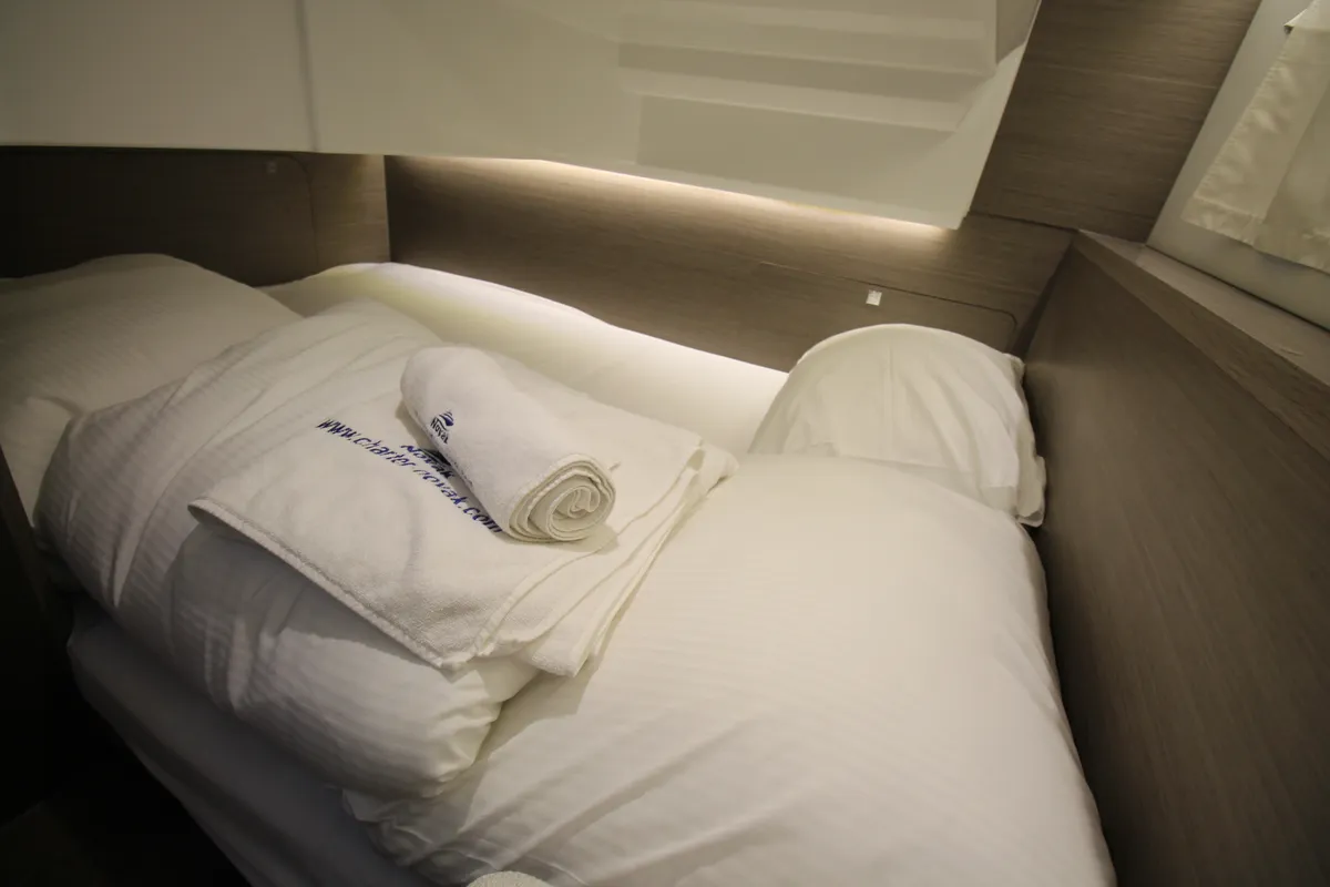 Cabin on Navis Amoris, a Jeanneau Merry Fisher 895 Serie2 motorboat at Grad Biograd na Moru, Croatia