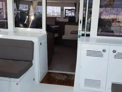 Deck of Afrodite, a Lagoon 450 catamaran at Thira Municipal Unit, Greece