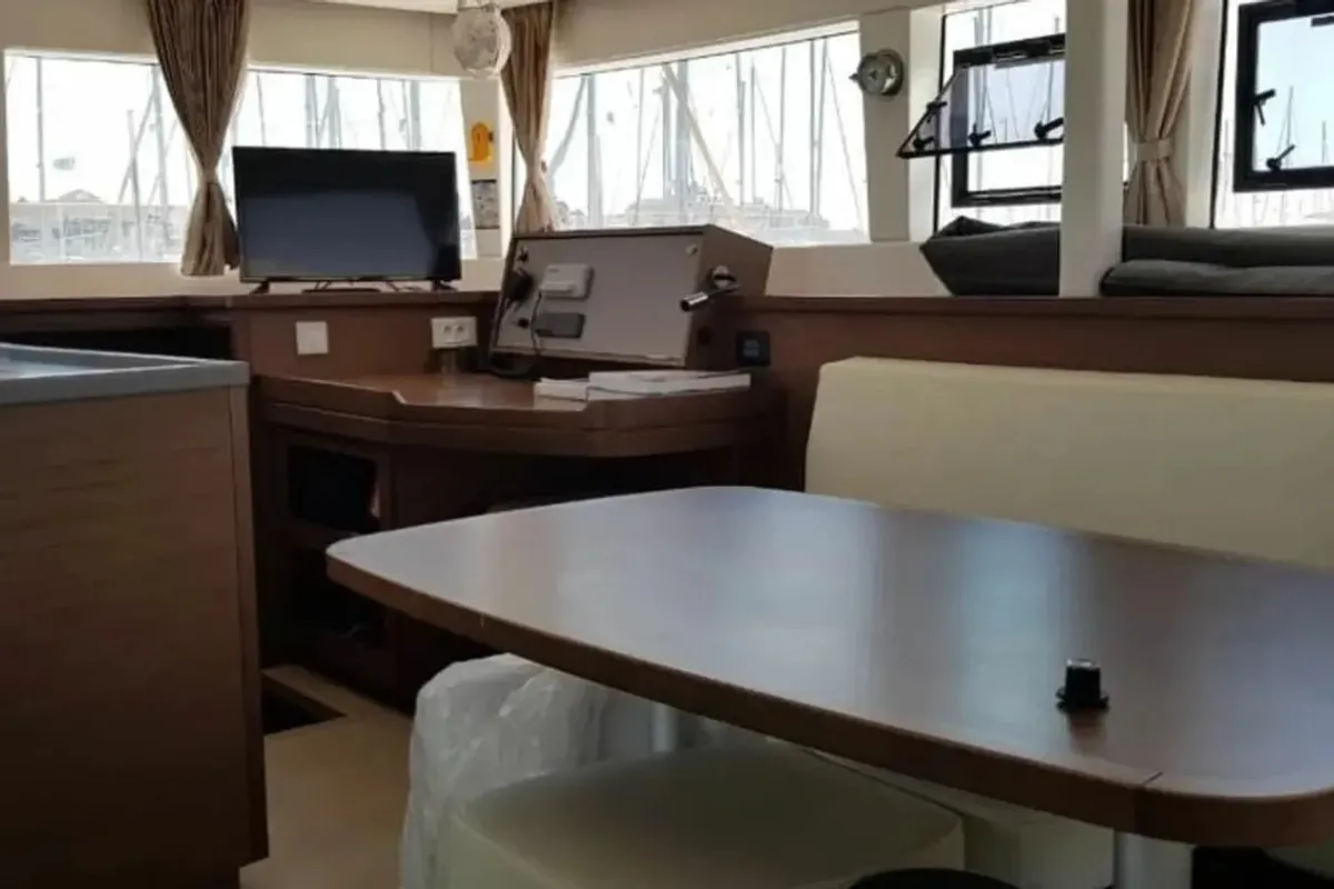 Salon of Afrodite, a Lagoon 450 catamaran at Thira Municipal Unit, Greece