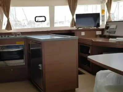 Galley of Afrodite, a Lagoon 450 catamaran at Thira Municipal Unit, Greece