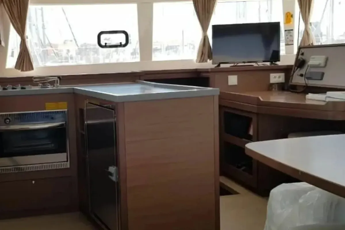 Galley of Afrodite, a Lagoon 450 catamaran at Thira Municipal Unit, Greece