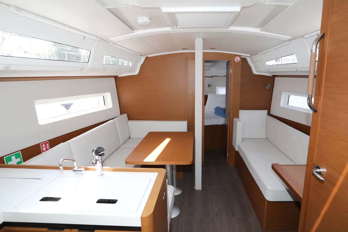 Salon of Red Kiss, a Jeanneau Sun Odyssey 380 sailboat at Grad Pula, Croatia