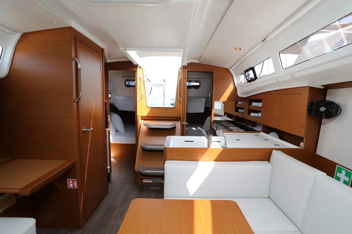 Salon of Red Kiss, a Jeanneau Sun Odyssey 380 sailboat at Grad Pula, Croatia