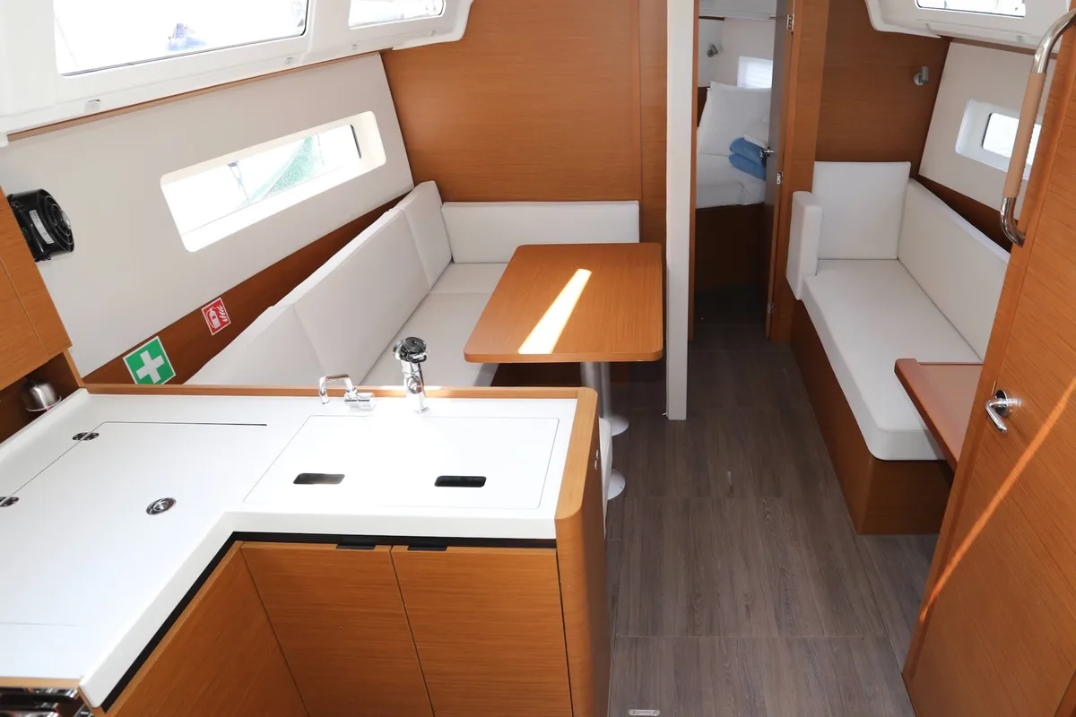 Galley of Red Kiss, a Jeanneau Sun Odyssey 380 sailboat at Grad Pula, Croatia