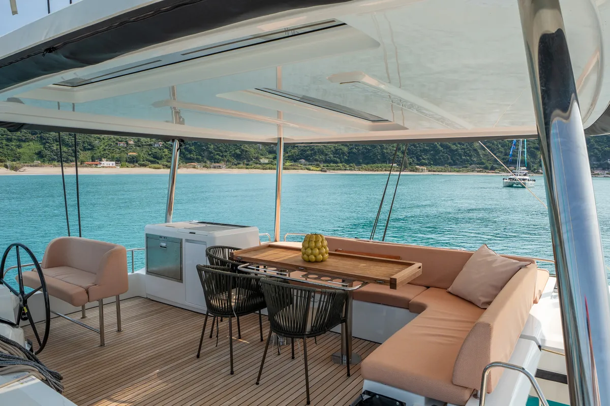 Deck of Lagoon 55, a catamaran at Capo d'Orlando, Italy