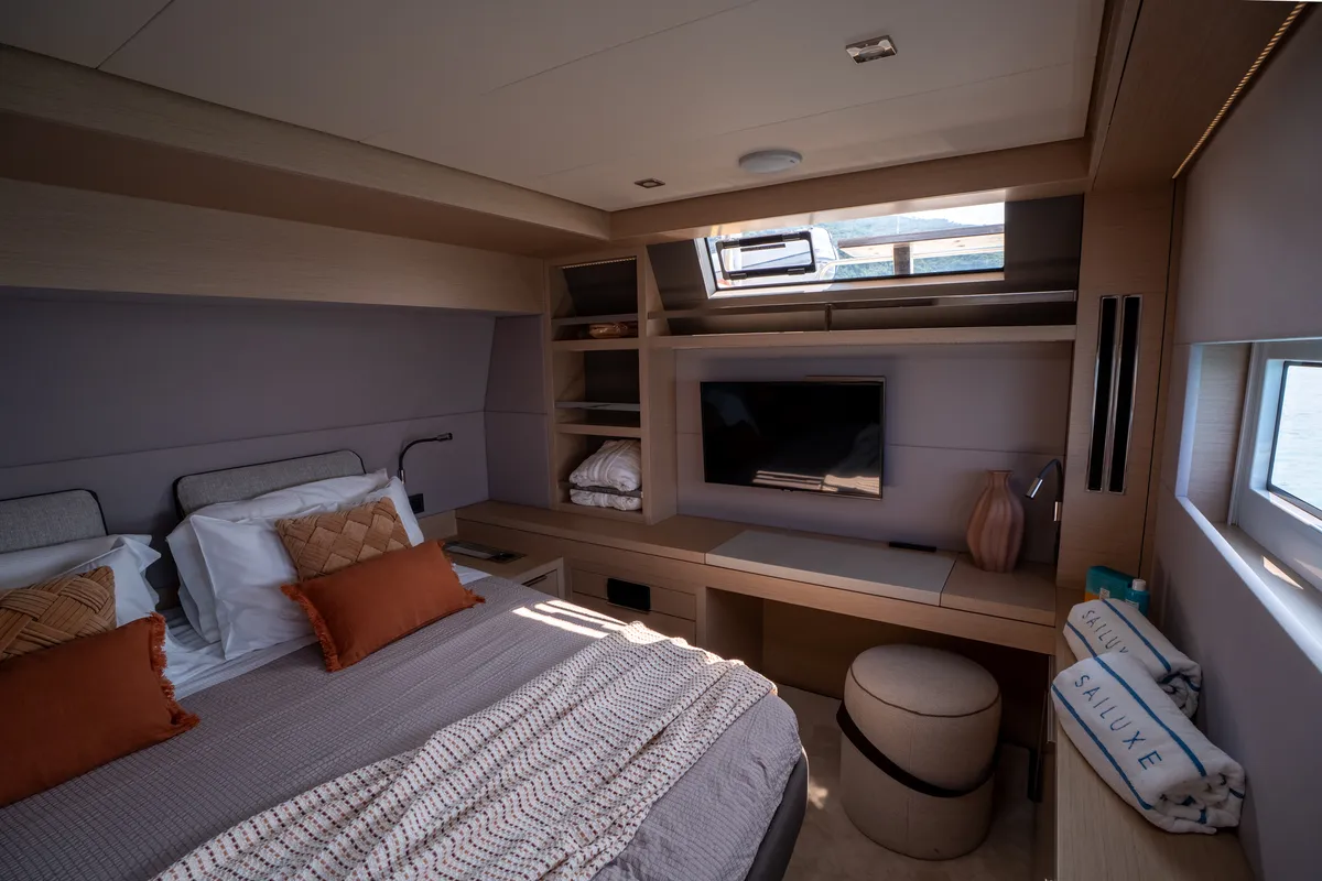 Cabin on Lagoon 55, a catamaran at Capo d'Orlando, Italy