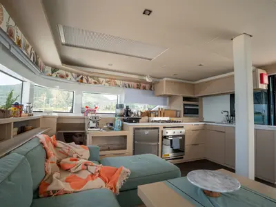 Galley of Lagoon 55, a catamaran at Capo d'Orlando, Italy