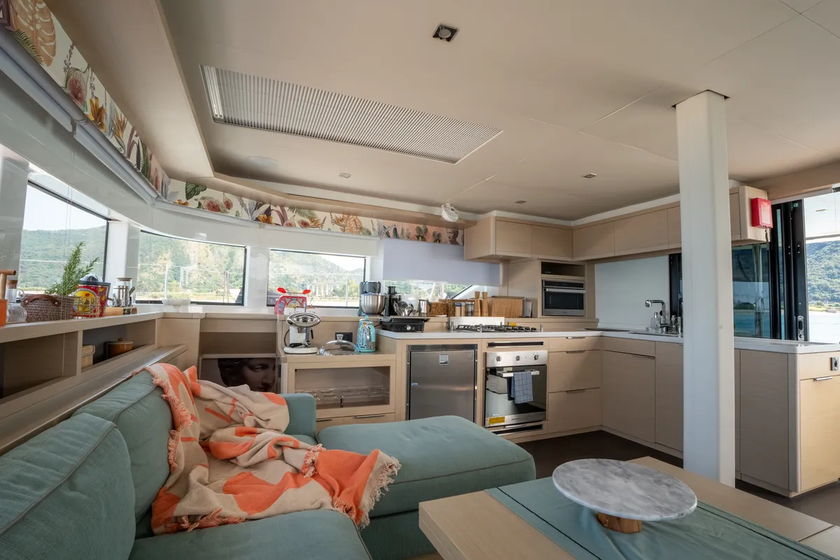 Galley of Lagoon 55, a catamaran at Capo d'Orlando, Italy