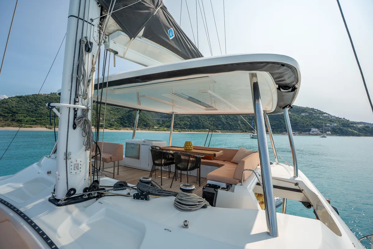 Deck of Lagoon 55, a catamaran at Capo d'Orlando, Italy