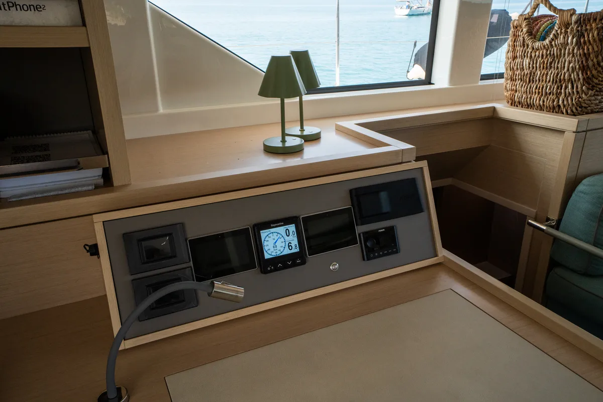 Cockpit of Lagoon 55, a catamaran at Capo d'Orlando, Italy