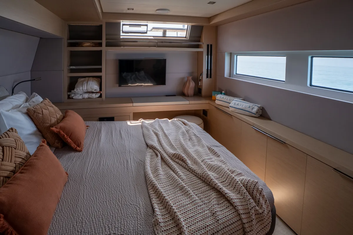 Cabin on Lagoon 55, a catamaran at Capo d'Orlando, Italy