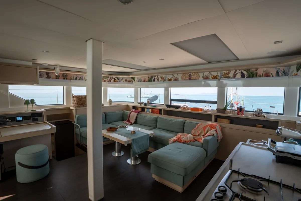 Salon of Lagoon 55, a catamaran at Capo d'Orlando, Italy
