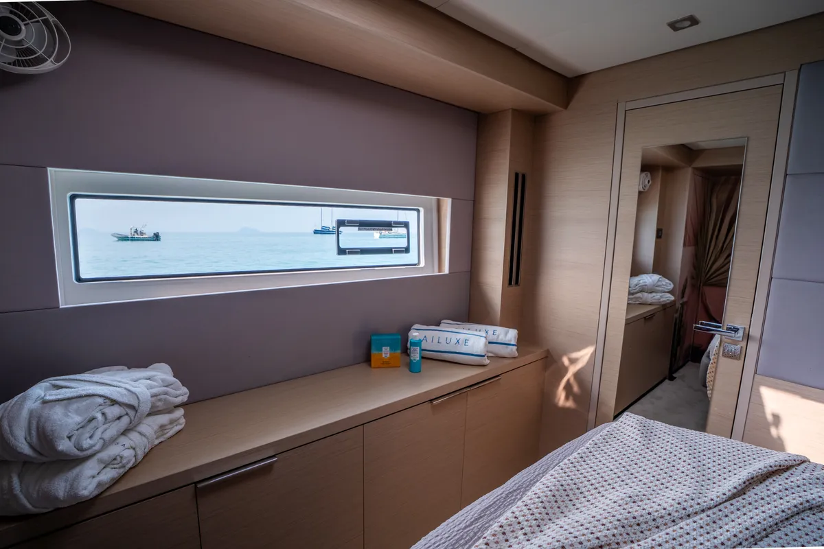 Cabin on Lagoon 55, a catamaran at Capo d'Orlando, Italy