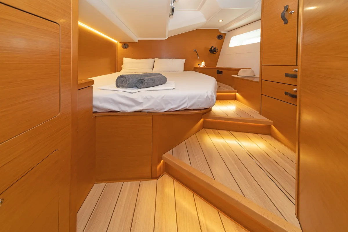 Cabin on Scorpius, a Jeanneau 54 sailboat at Kos, Greece