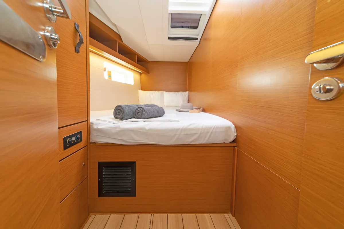 Cabin on Scorpius, a Jeanneau 54 sailboat at Kos, Greece