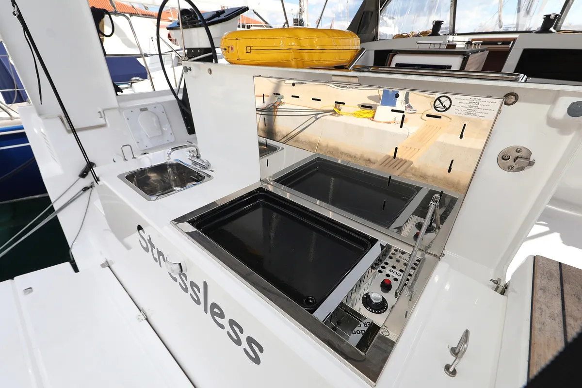 Deck of Stressless, a Dufour 470 sailboat at Grad Biograd na Moru, Croatia