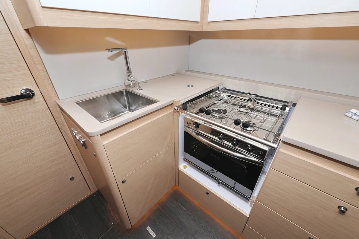 Galley of Stressless, a Dufour 470 sailboat at Grad Biograd na Moru, Croatia
