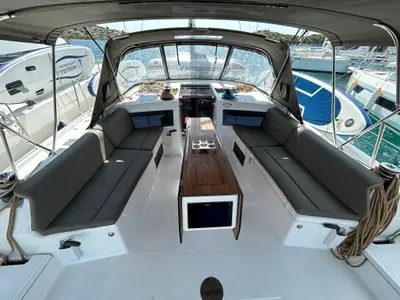 Deck of Stressless, a Dufour 470 sailboat at Grad Biograd na Moru, Croatia