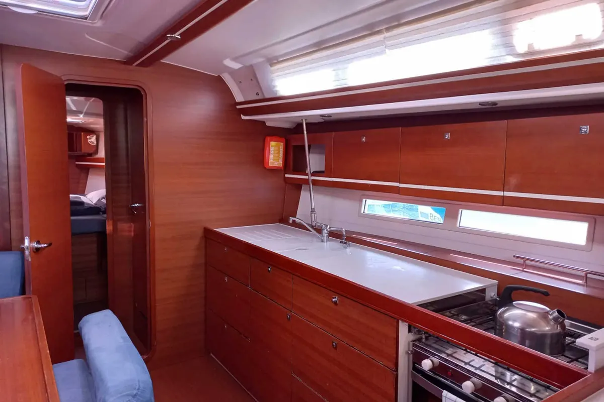 Galley of Surprise, a Dufour 450 Grand Large sailboat at Marmaris, Turkey