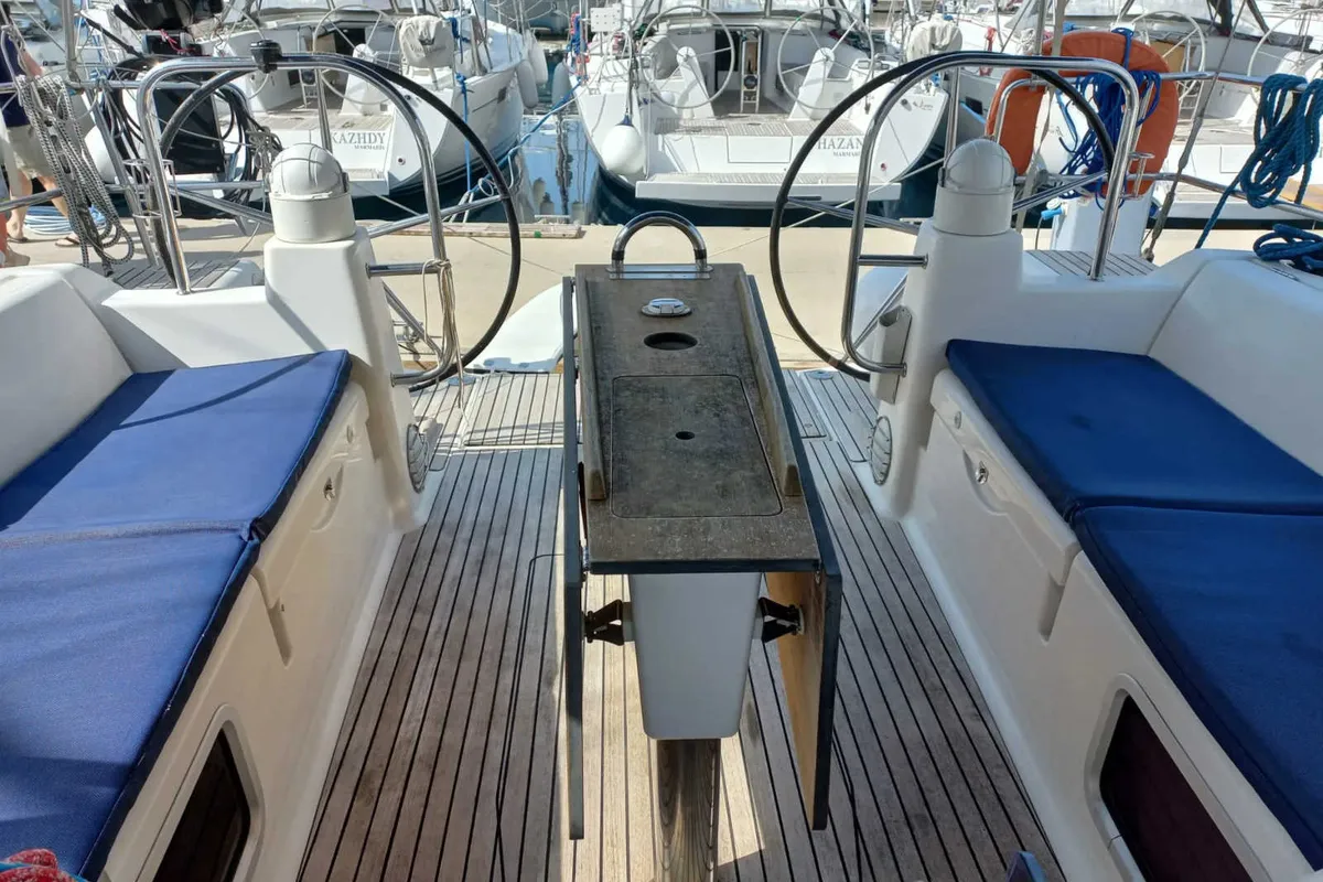 Cockpit of Surprise, a Dufour 450 Grand Large sailboat at Marmaris, Turkey