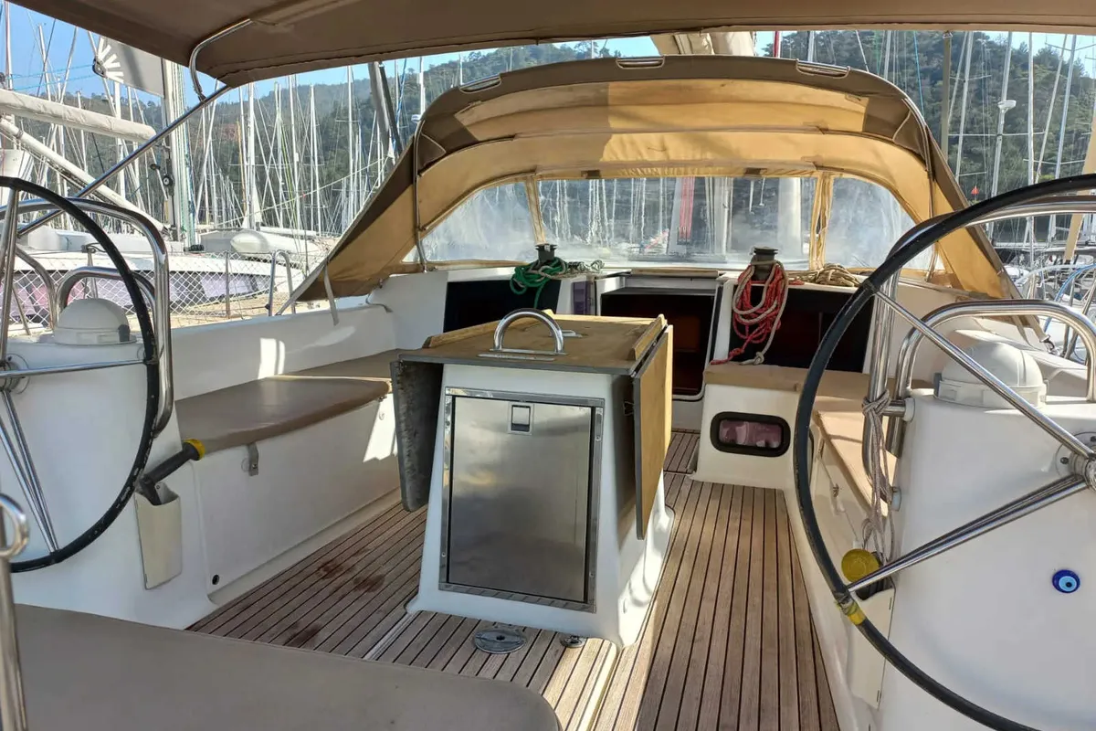 Cockpit of Surprise, a Dufour 450 Grand Large sailboat at Marmaris, Turkey