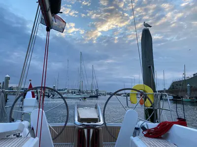 Cockpit of Hangover, a Dehler 34 sailboat at Yerseke, Netherlands