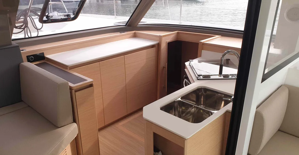 Galley of Lullaby, a Nautitech 40 Open catamaran at Tropea, Italy